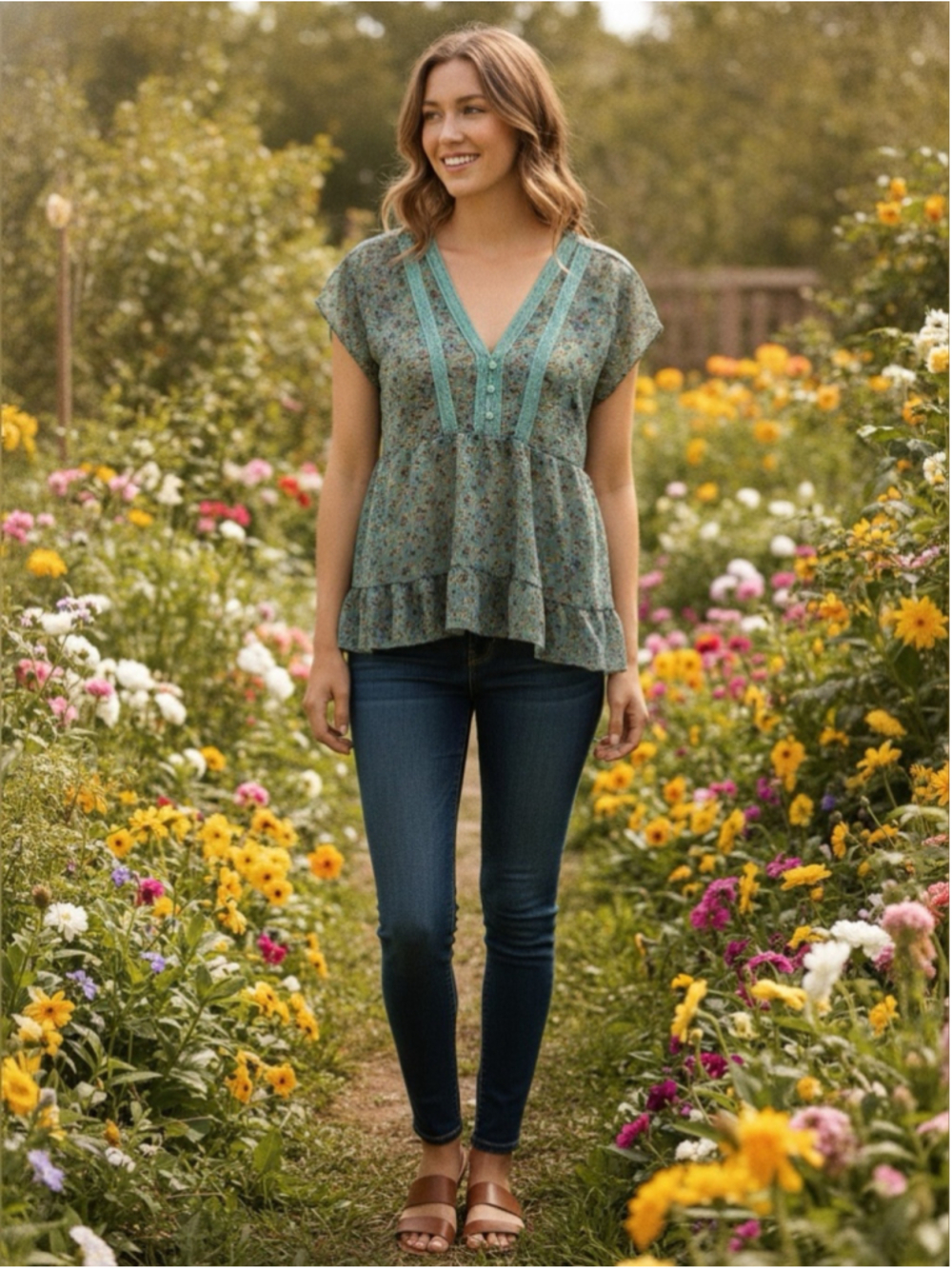 Eyelash Couture Boho Fairy Floral V-Neck Top Lace Trim Prairie Coquette XL NWT